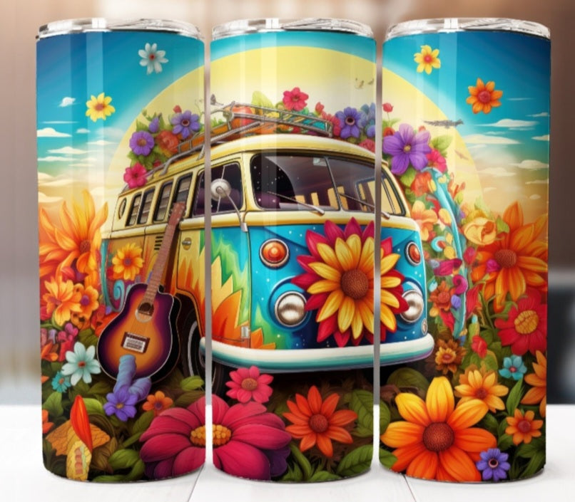 Floral Boho Hippie Van 20oz Stainless Steel Tumbler