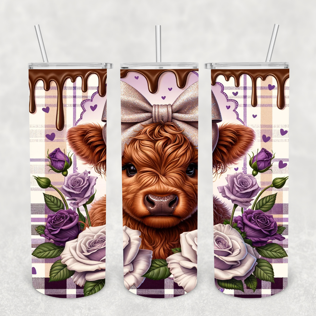 Gingham Roses Baby Highland Cow 20oz Tumbler