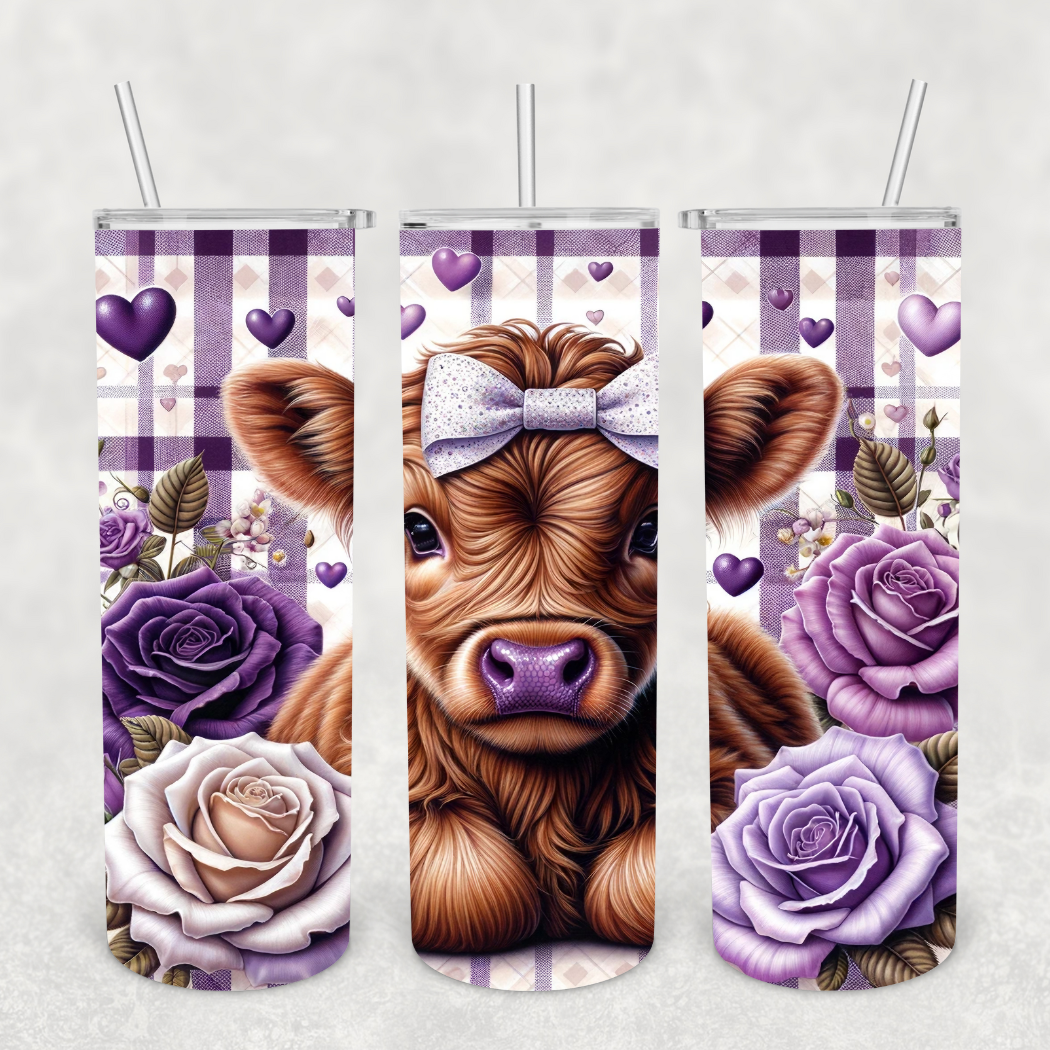 Gingham Roses Baby Highland Cow 20oz Tumbler