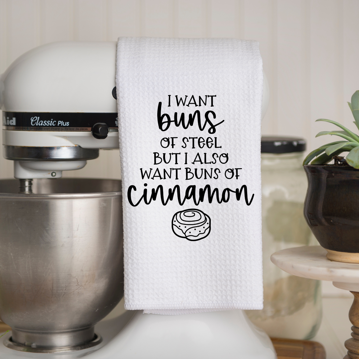 Waffle Weave Snarky Dishtowel - Buns of Steel vs. Buns of Cinnamon